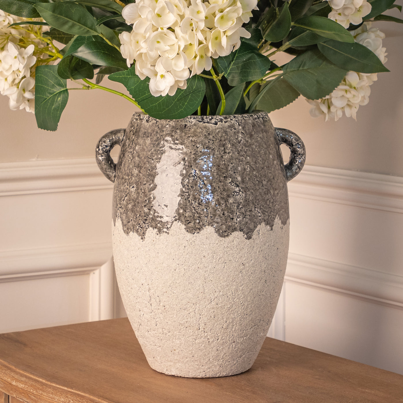 Tall Part Glazed Grey Vase