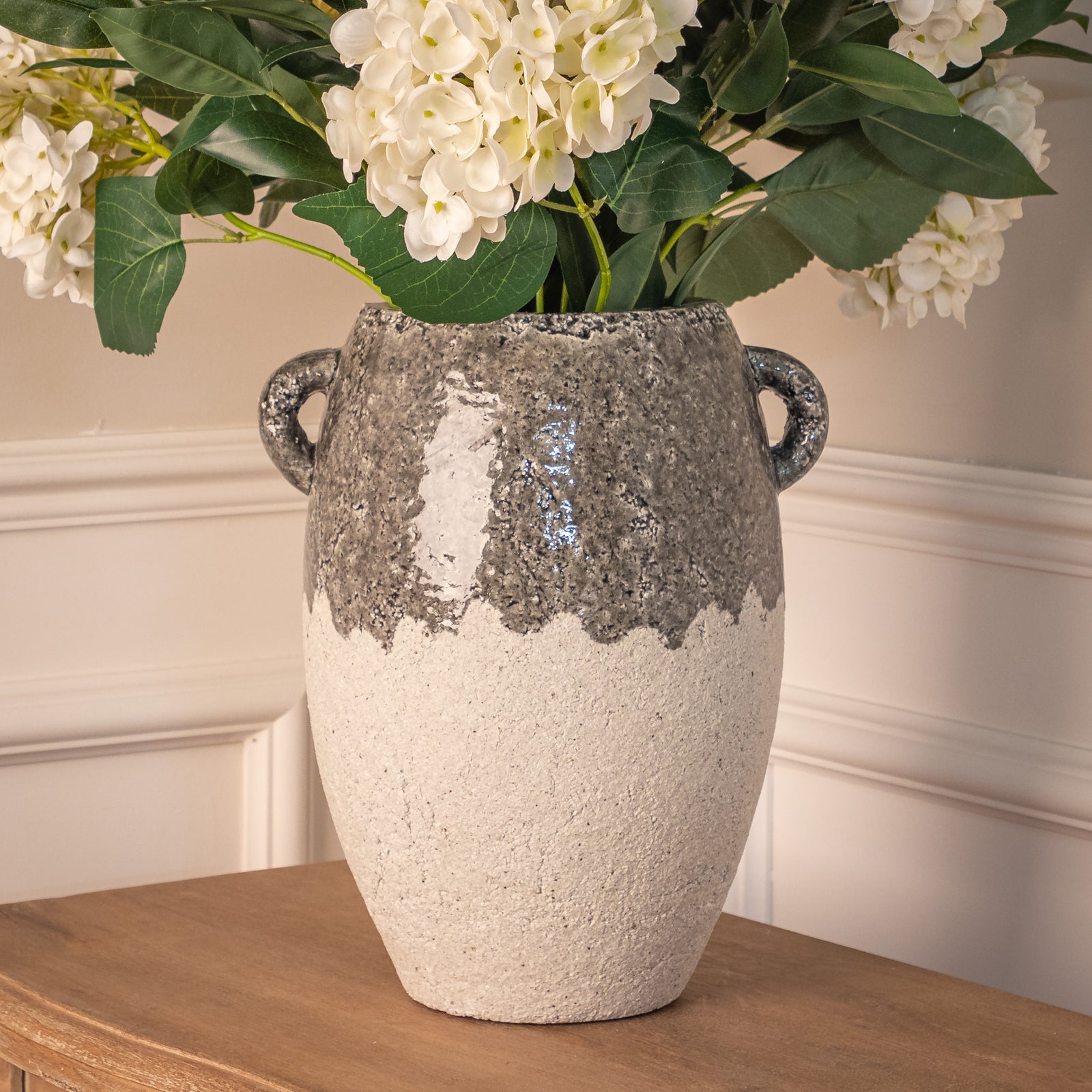 Tall Part Glazed Grey Vase