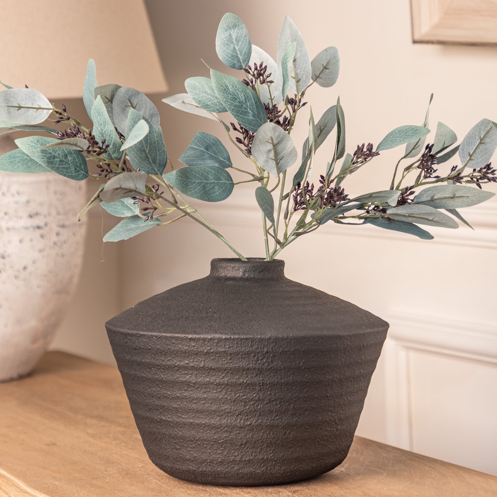 Textured Black Ceramic Pot
