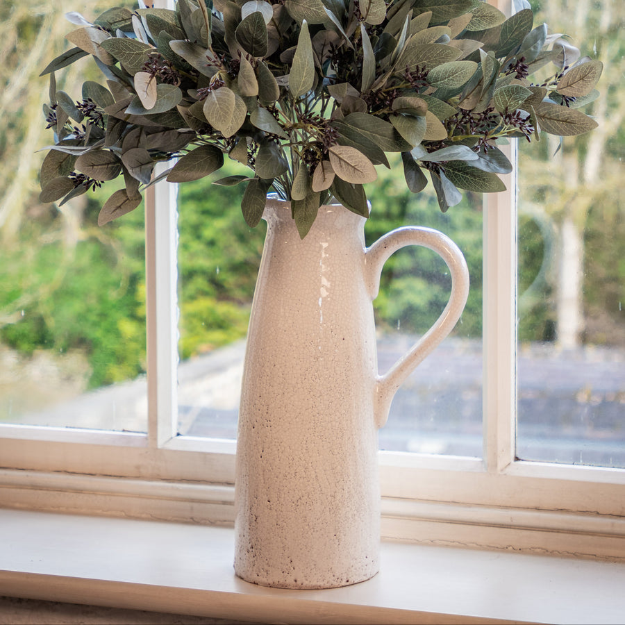 Tall White Crackle Glazed Flower Jug