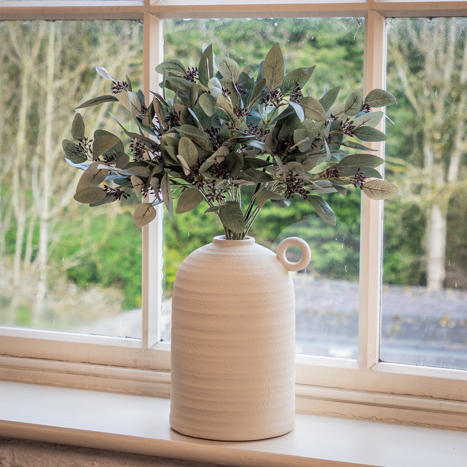 Tall Textured White Jug With Handle