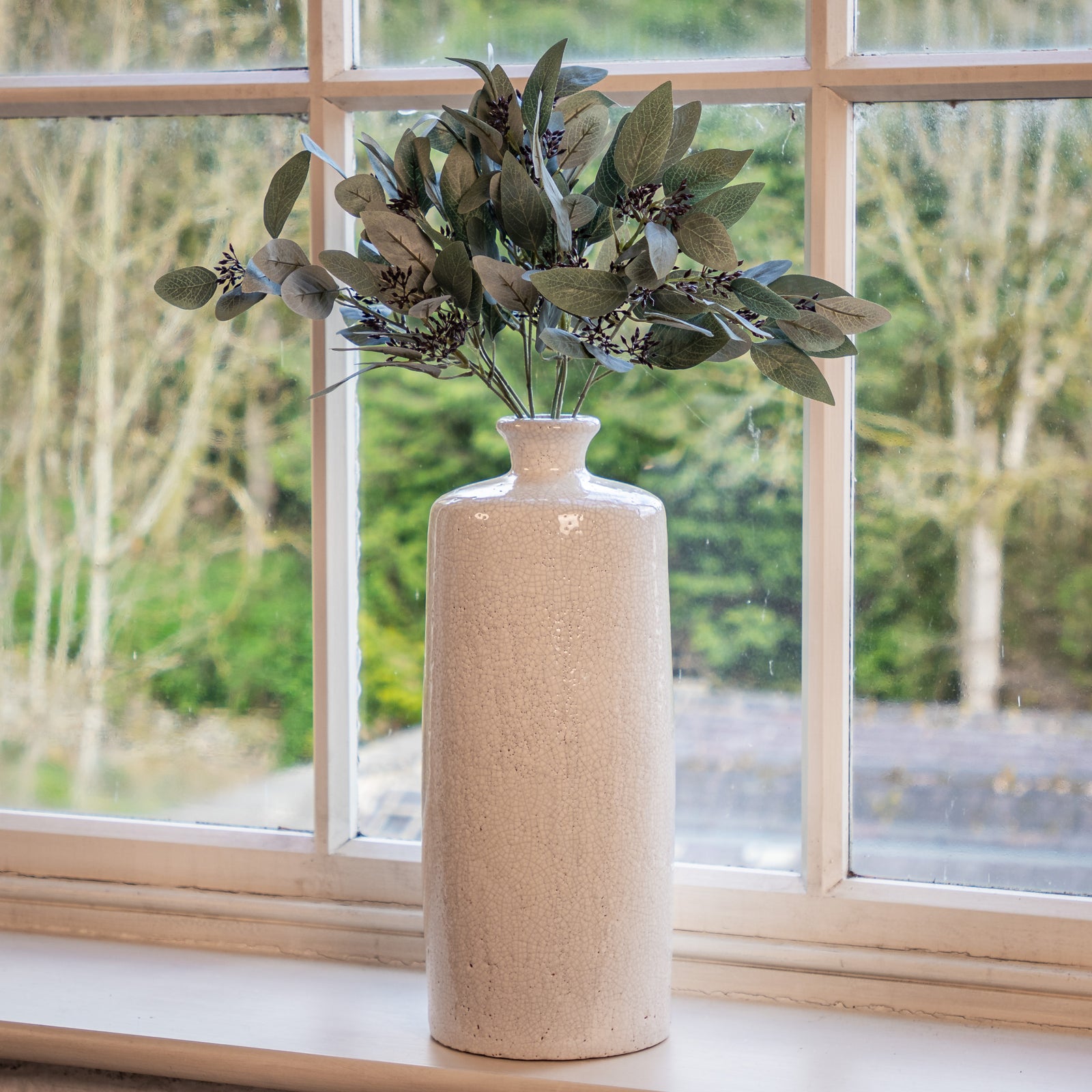 Tall White Crackle Glazed Vase