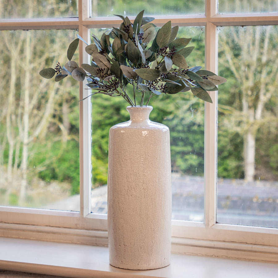 Tall White Crackle Glazed Vase