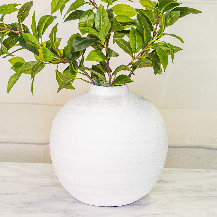 Matt White Textured Round Tiber Vase