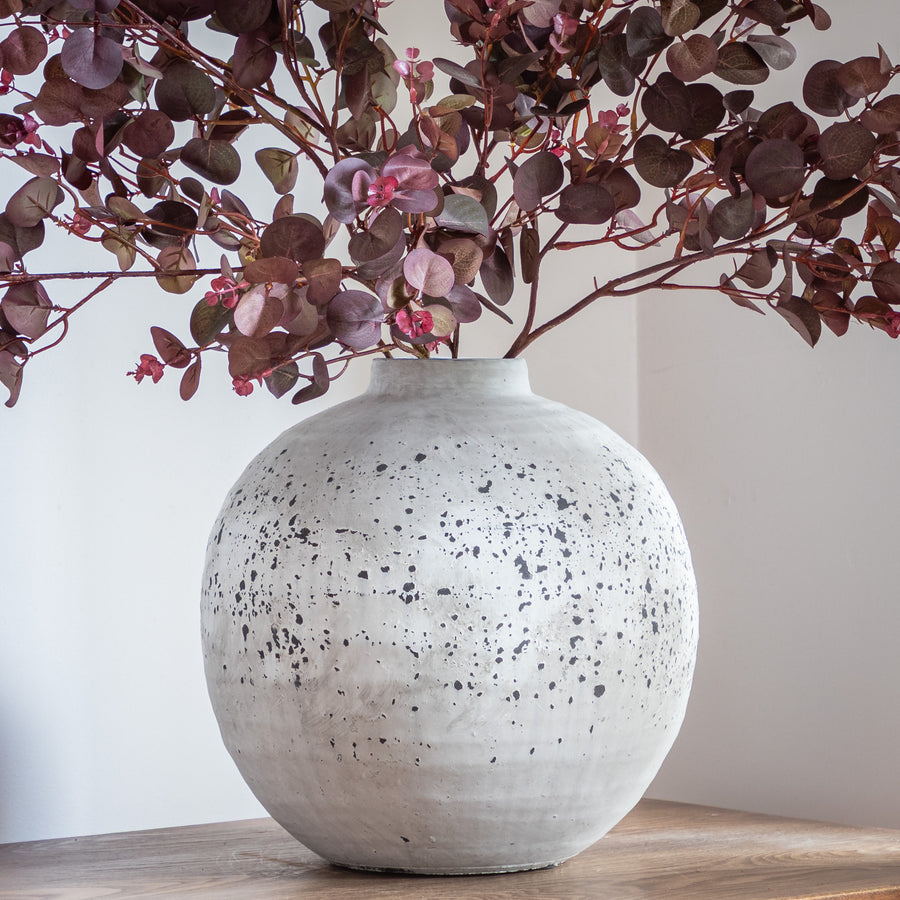 Rustic Distressed Round Stone Tiber Vase