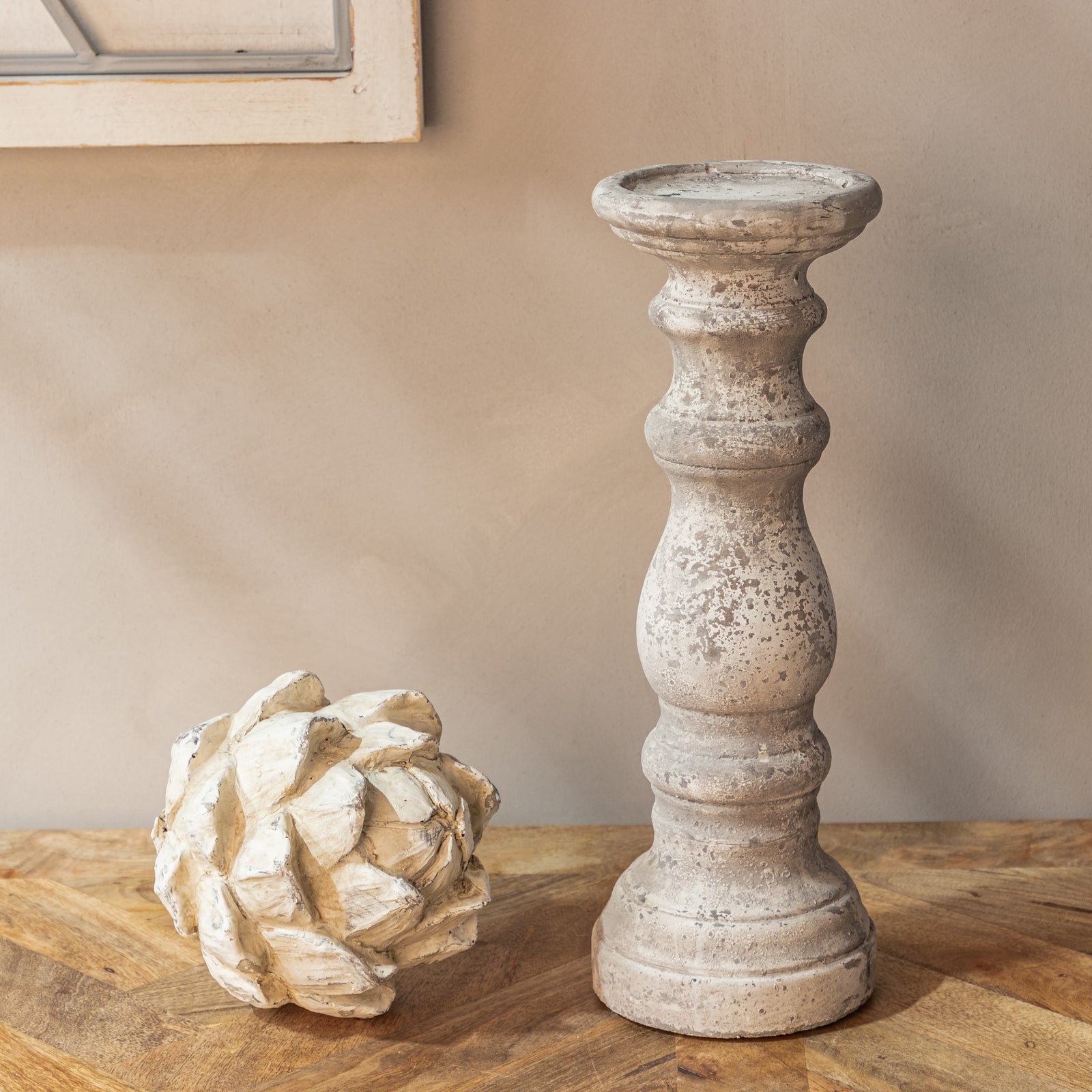 Large Rustic Stone Ceramic Column Candle Holder