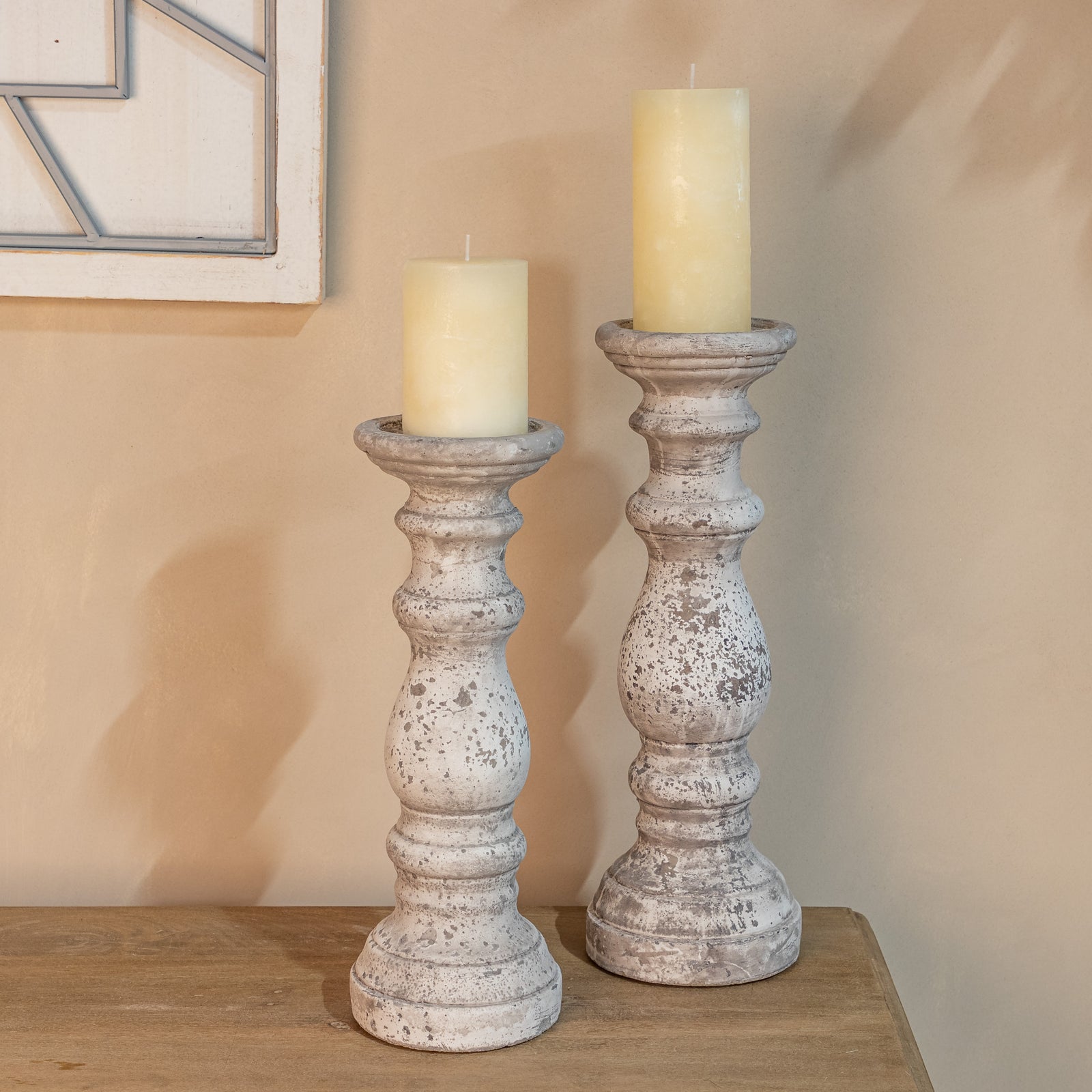 Extra Large Rustic Stone Ceramic Column Candle Holder