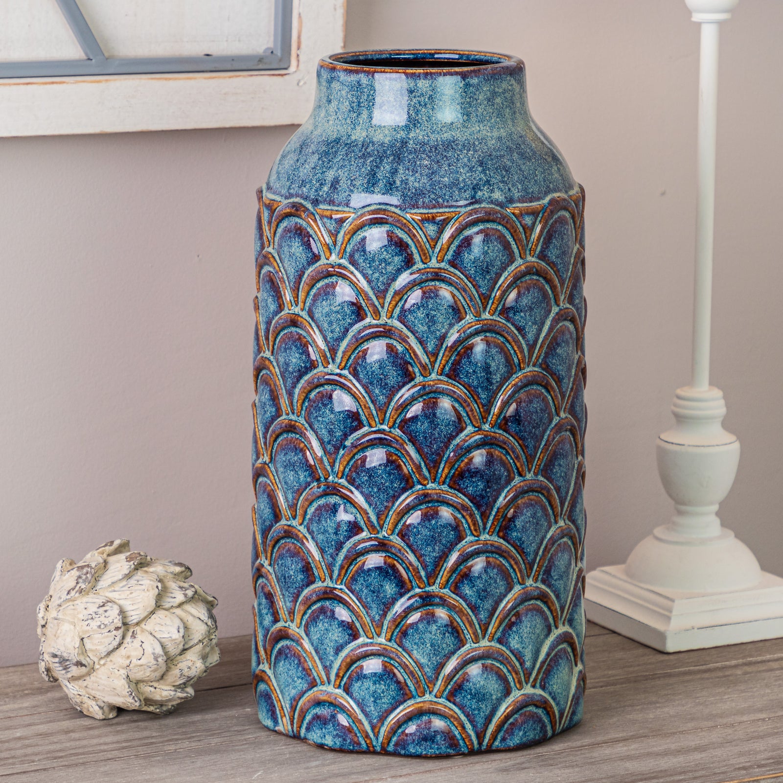 Seville Collection Large Indigo Scalloped Vase