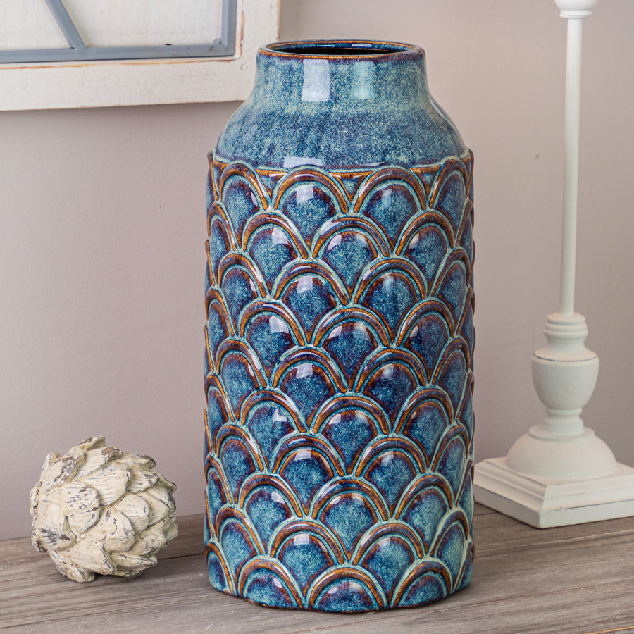 Seville Collection Large Indigo Scalloped Vase