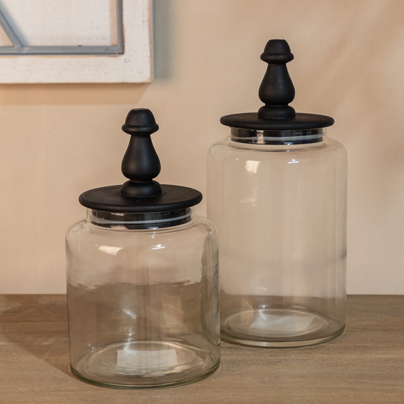 Black Finial Glass Canister