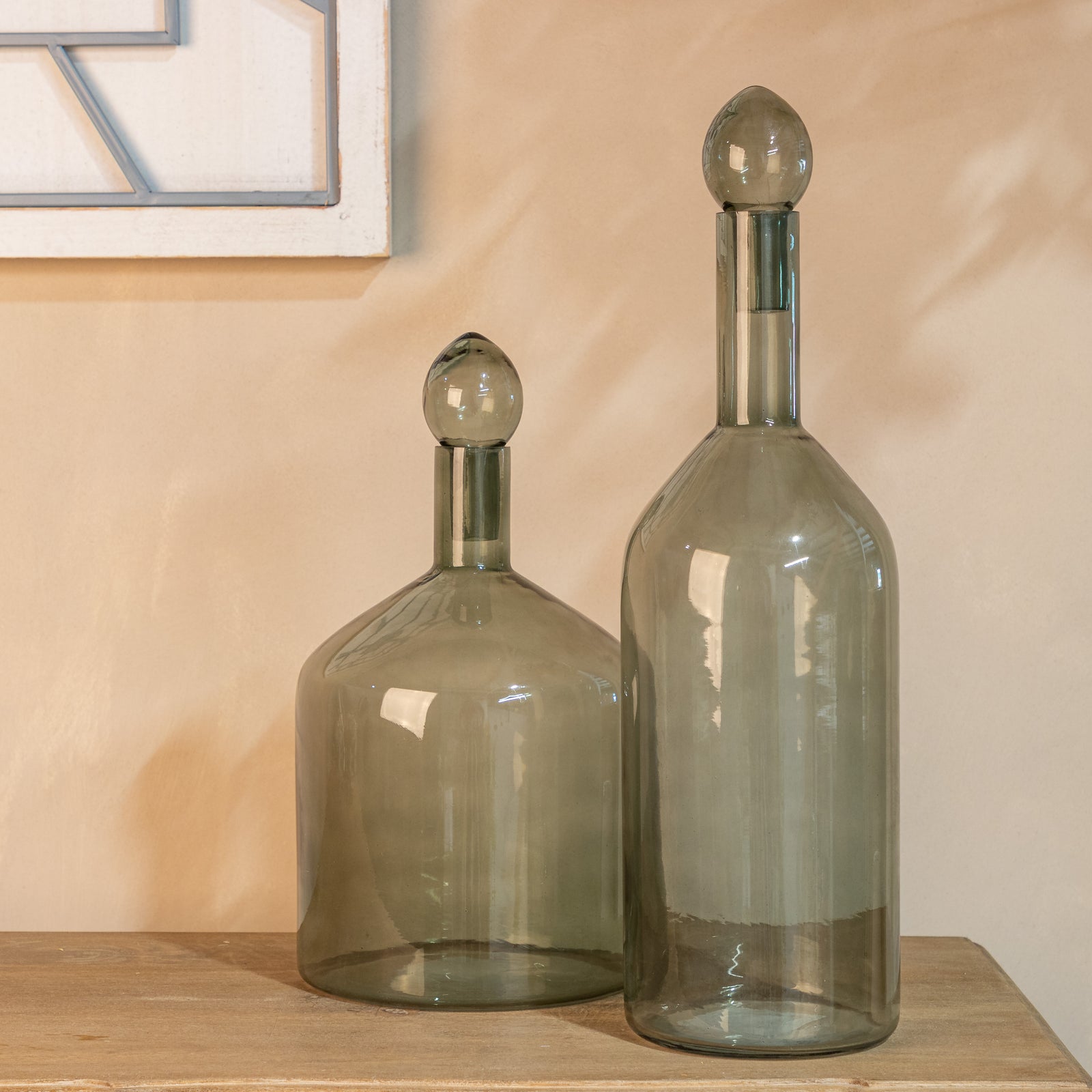 Smoked Sage Glass Tall Bottle With Stopper