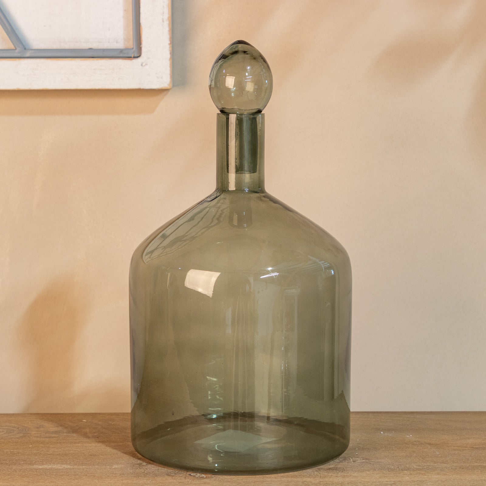 Smoked Sage Squat Glass Bottle With Stopper