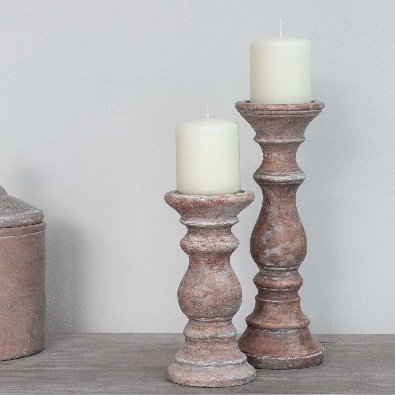 Beautifully Elegant Sienna Brown Stone Pillar Candle Holder - Choice of Sizes