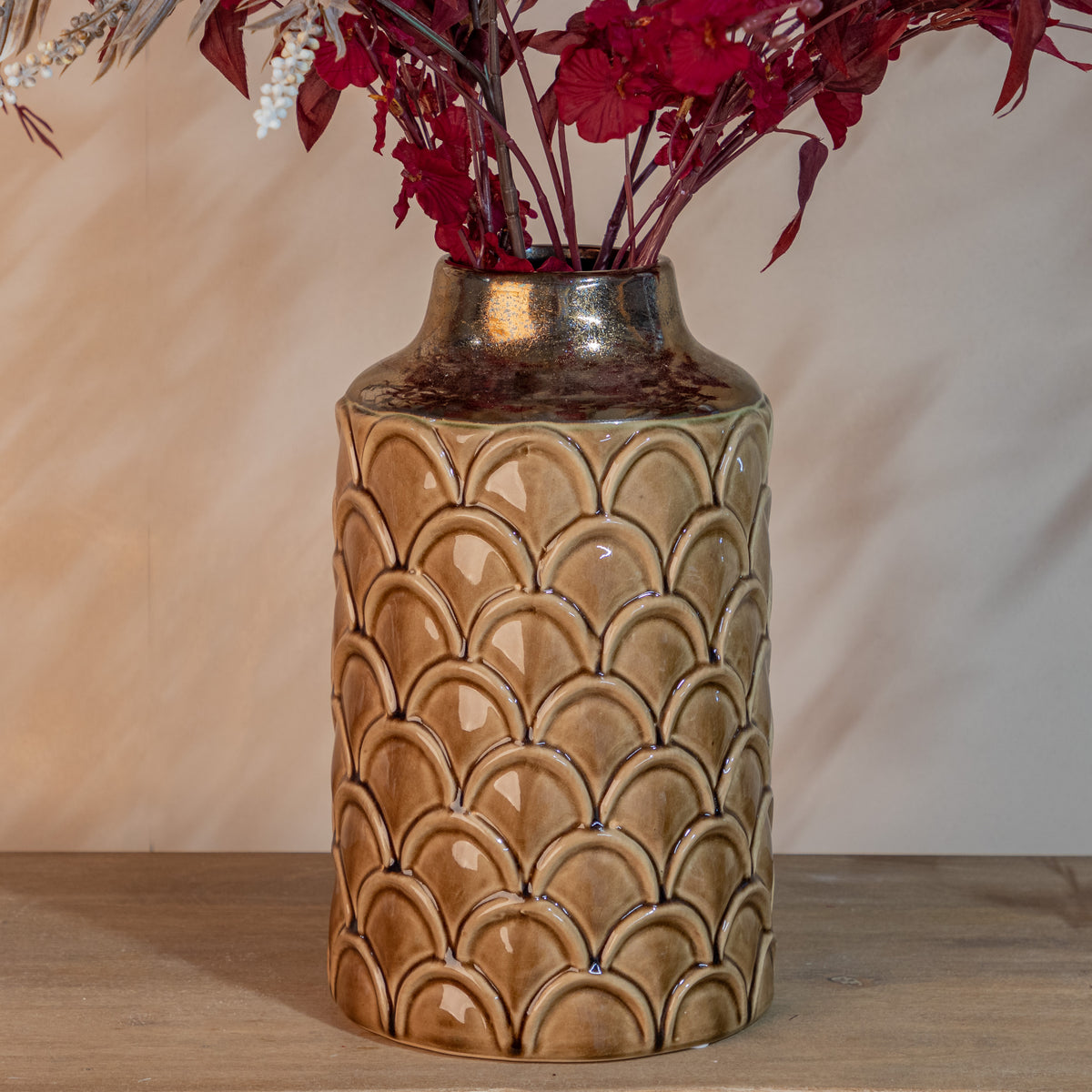 Seville Collection Caramel Scalloped Vase