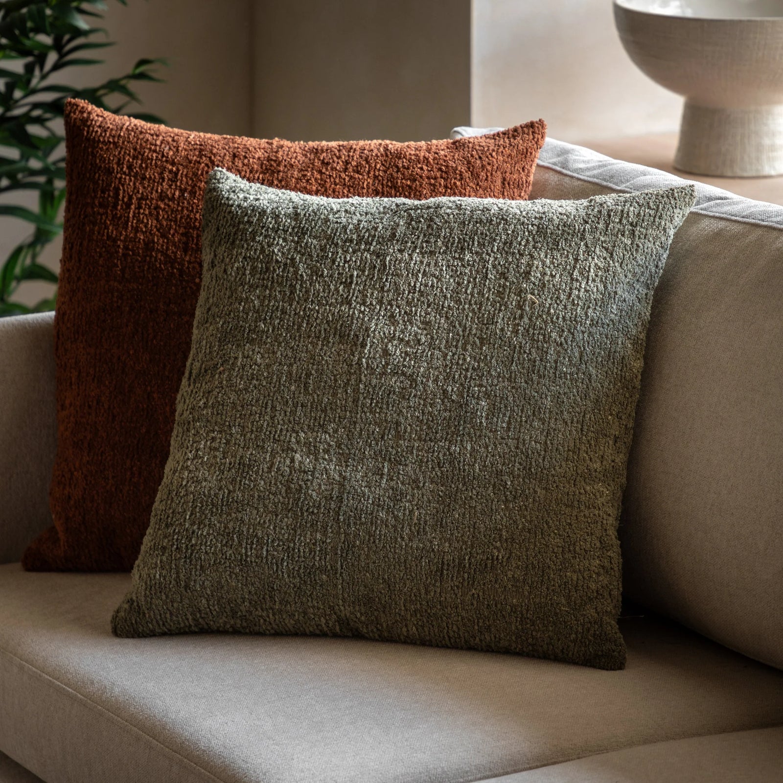 Textured Chenille Cushion - Olive