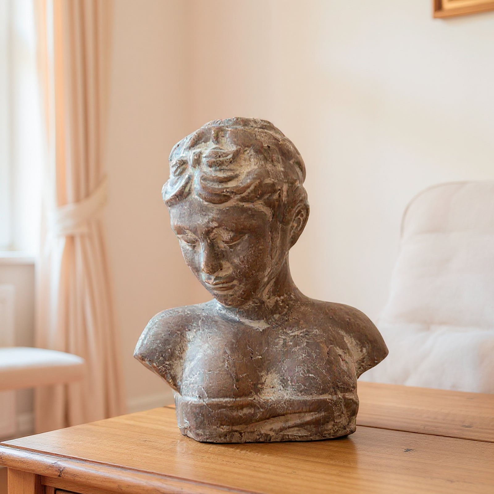 Stone Effect Woman's Head Icon in Terracotta