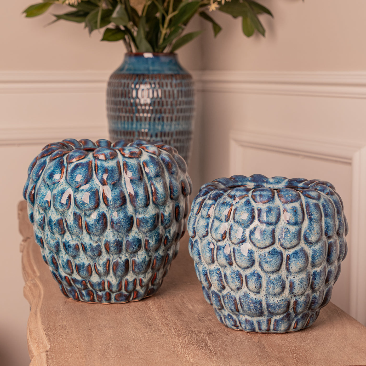 Large Decorative Indigo Blue Glazed Bobble Vase