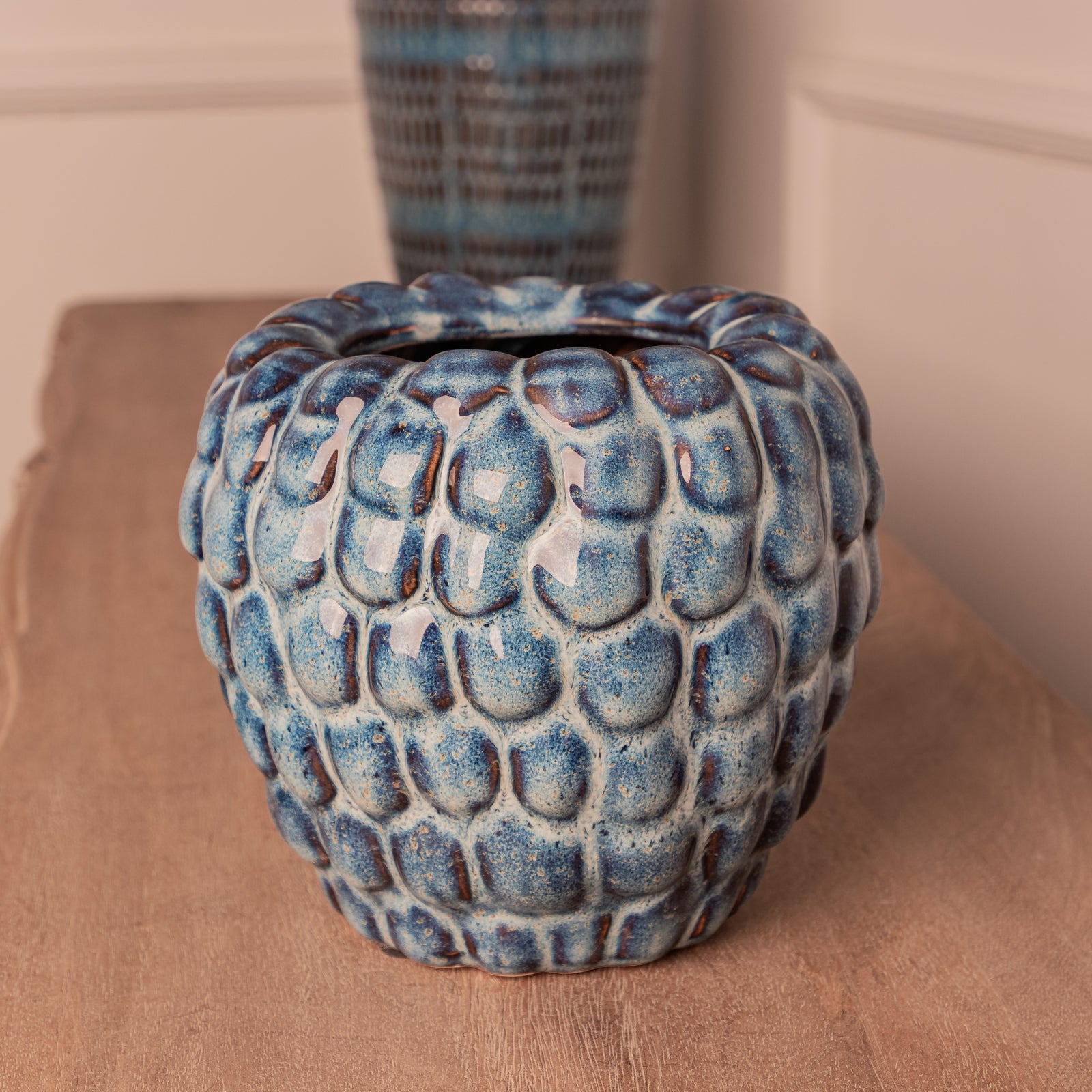 Decorative Indigo Blue Glazed Bobble Vase