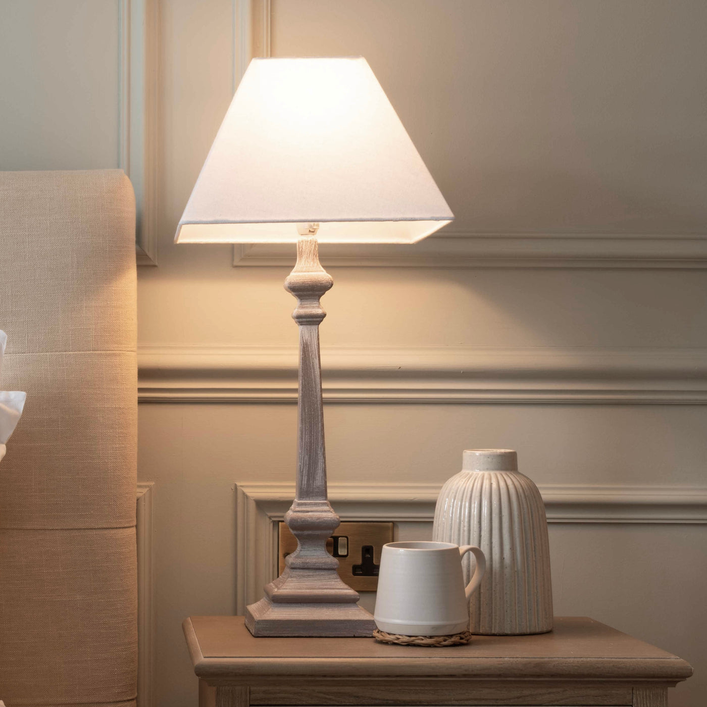 Tall White Washed Country Lamp