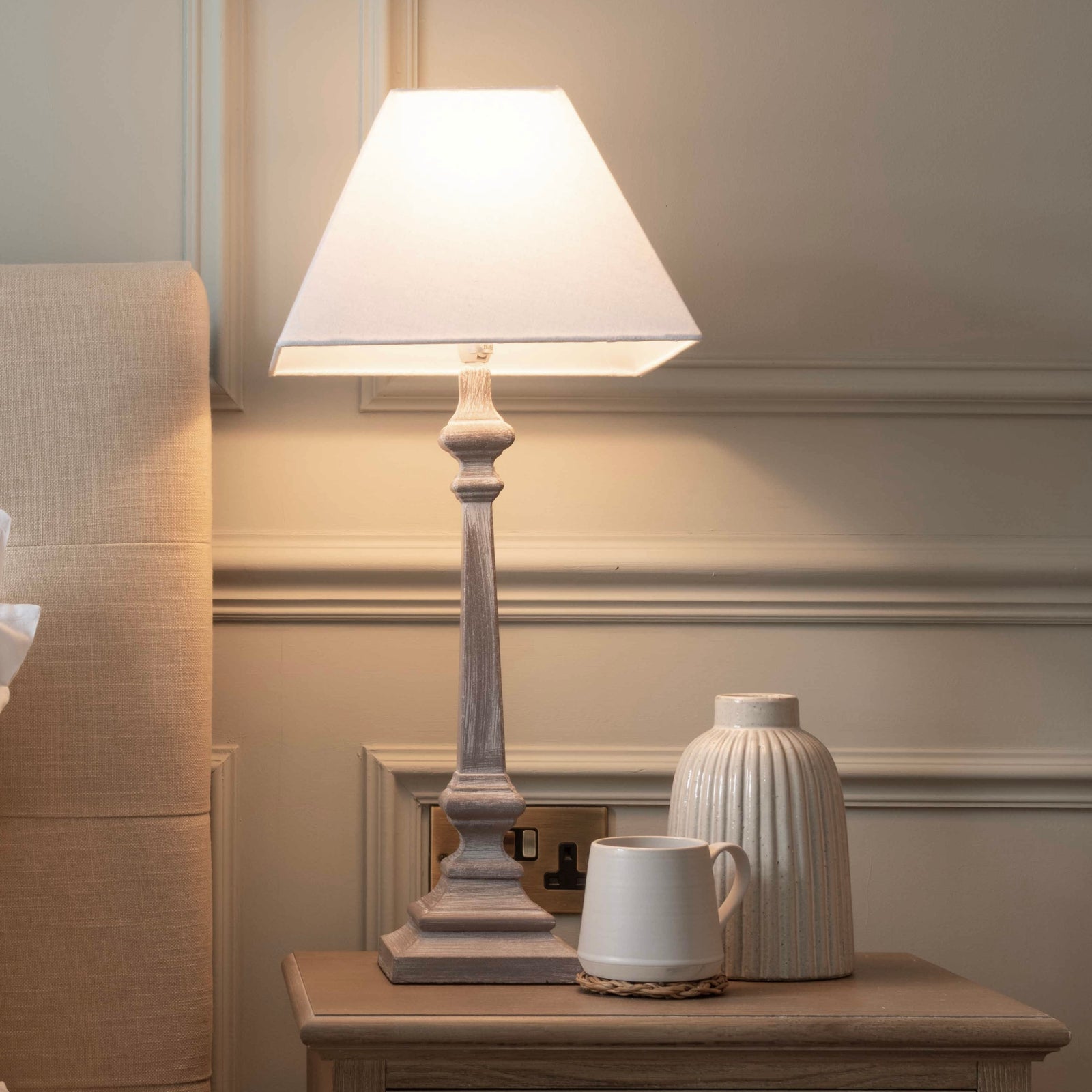 Tall White Washed Country Lamp