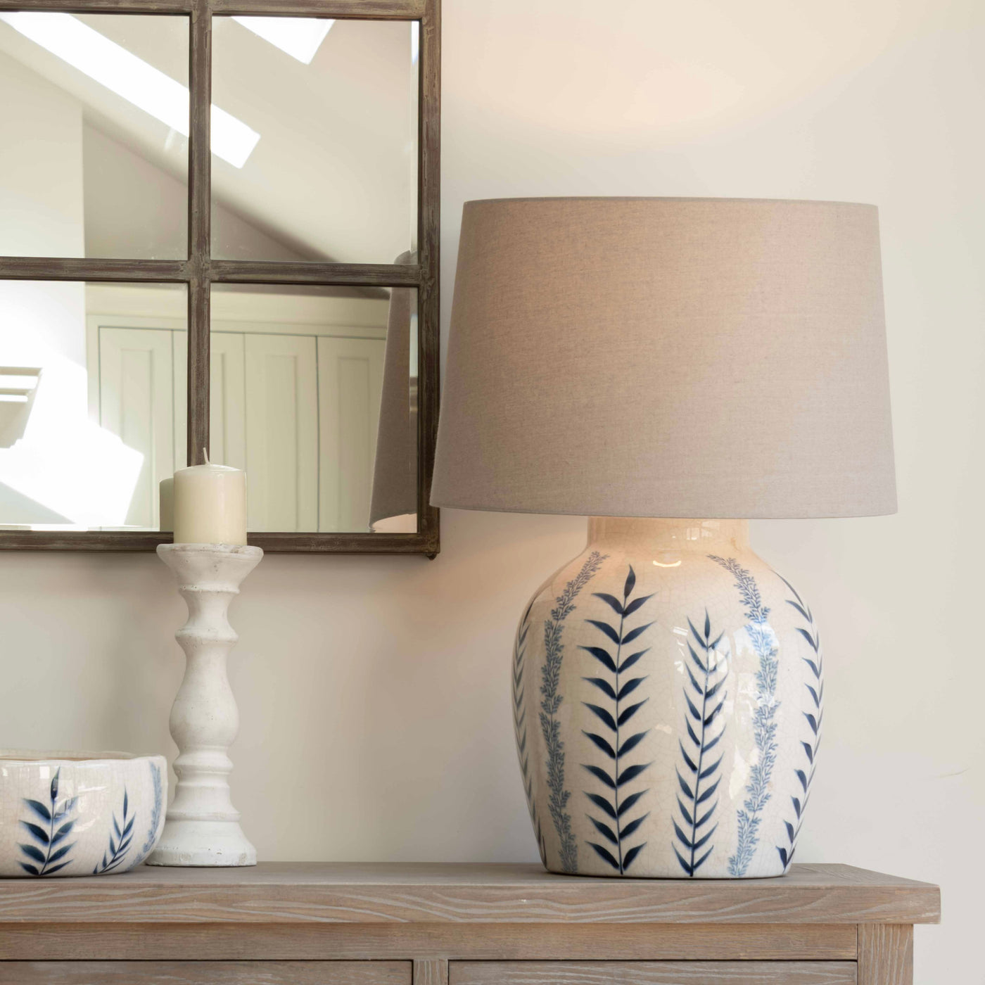 Large Blue Flora Ceramic Pot Lamp