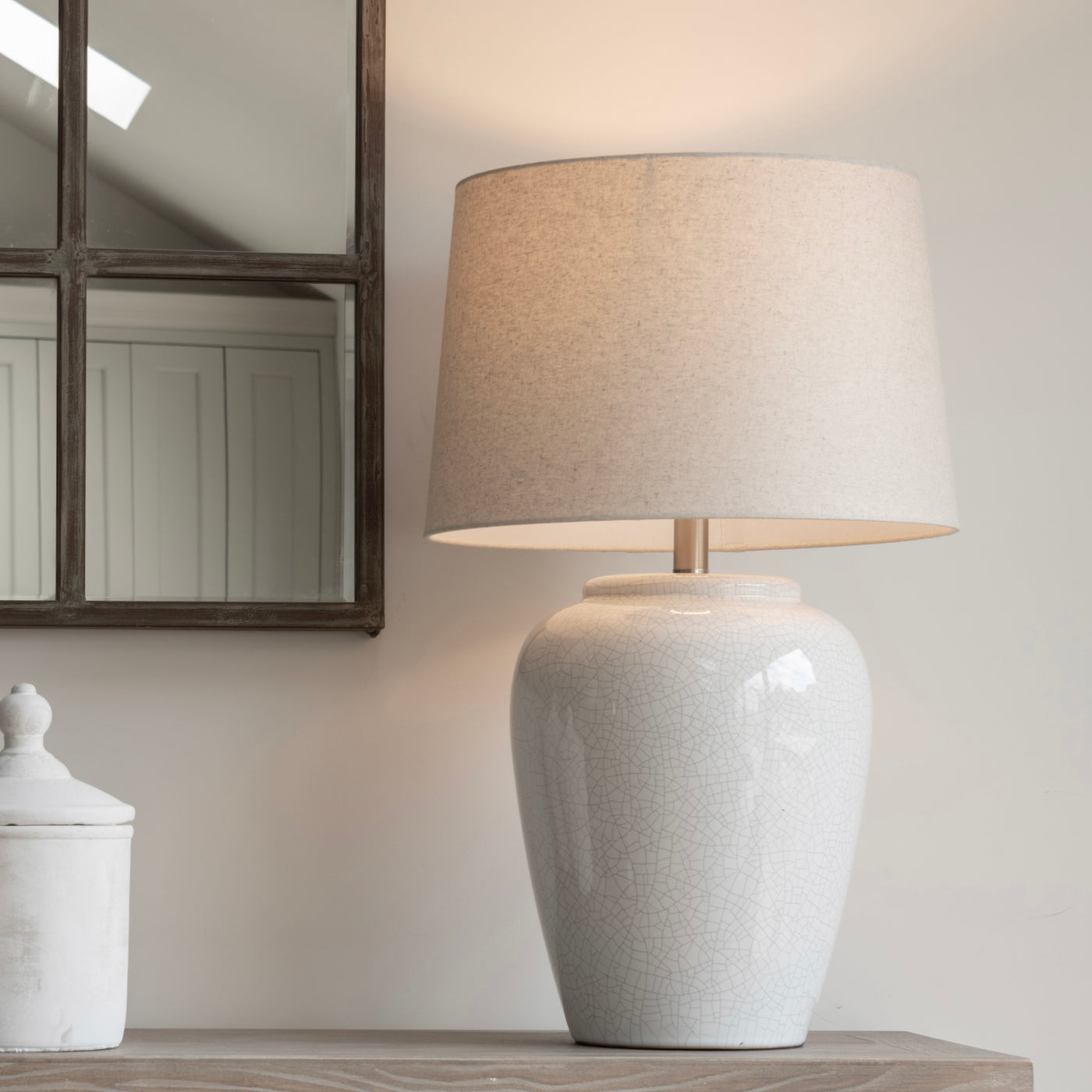 Crackled Glazed White Ceramic Table Lamp