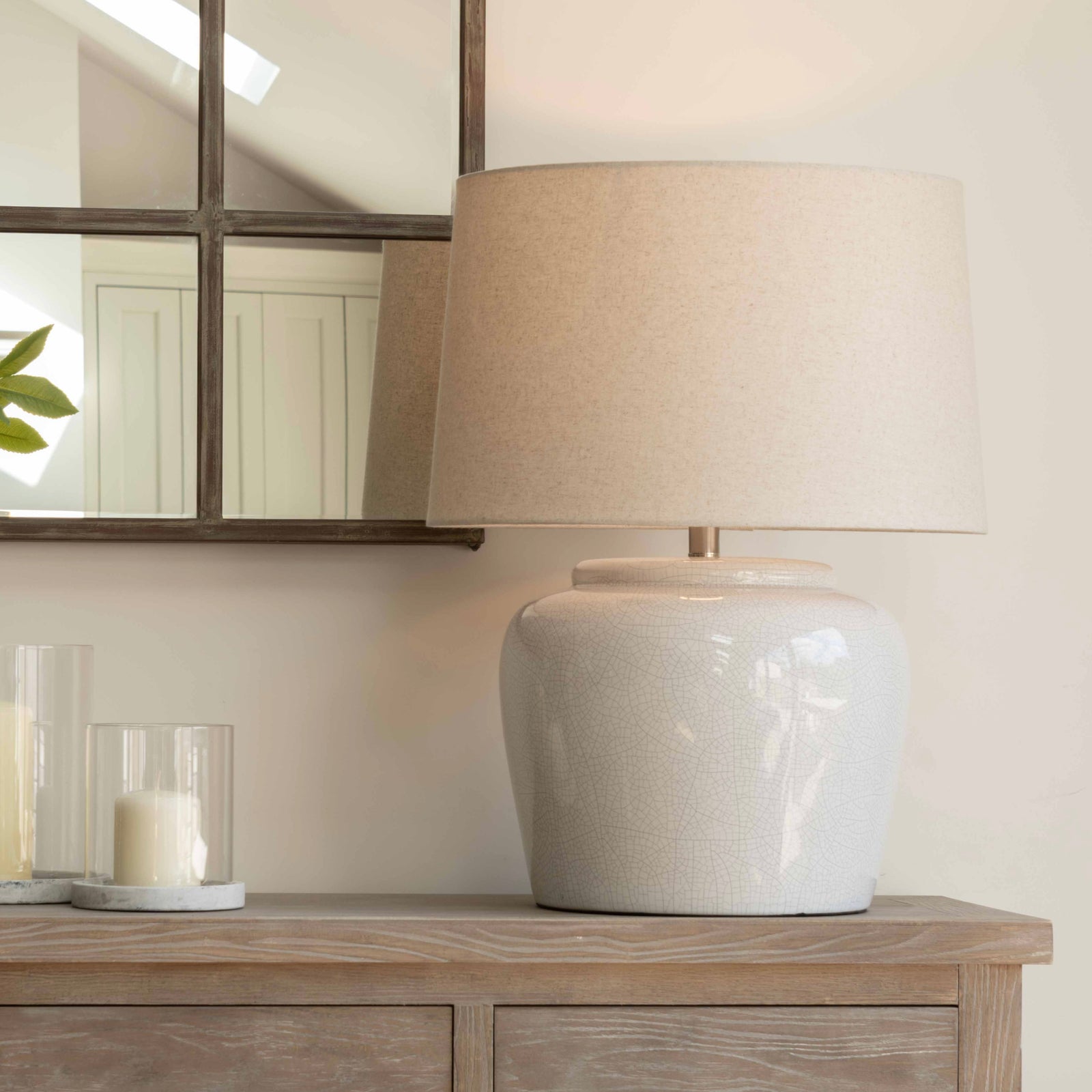 Large White Crackle Glazed Ceramic Lamp