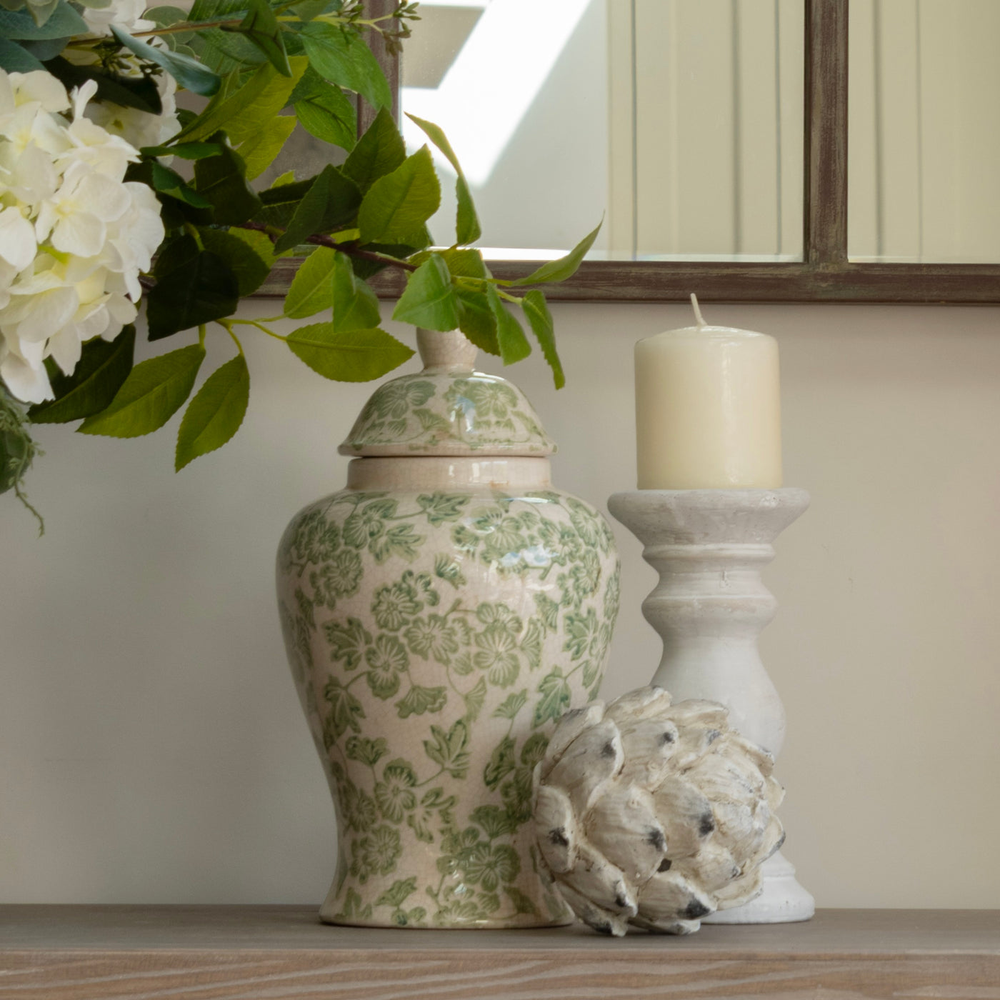 Green Clover Ceramic Ginger Jar