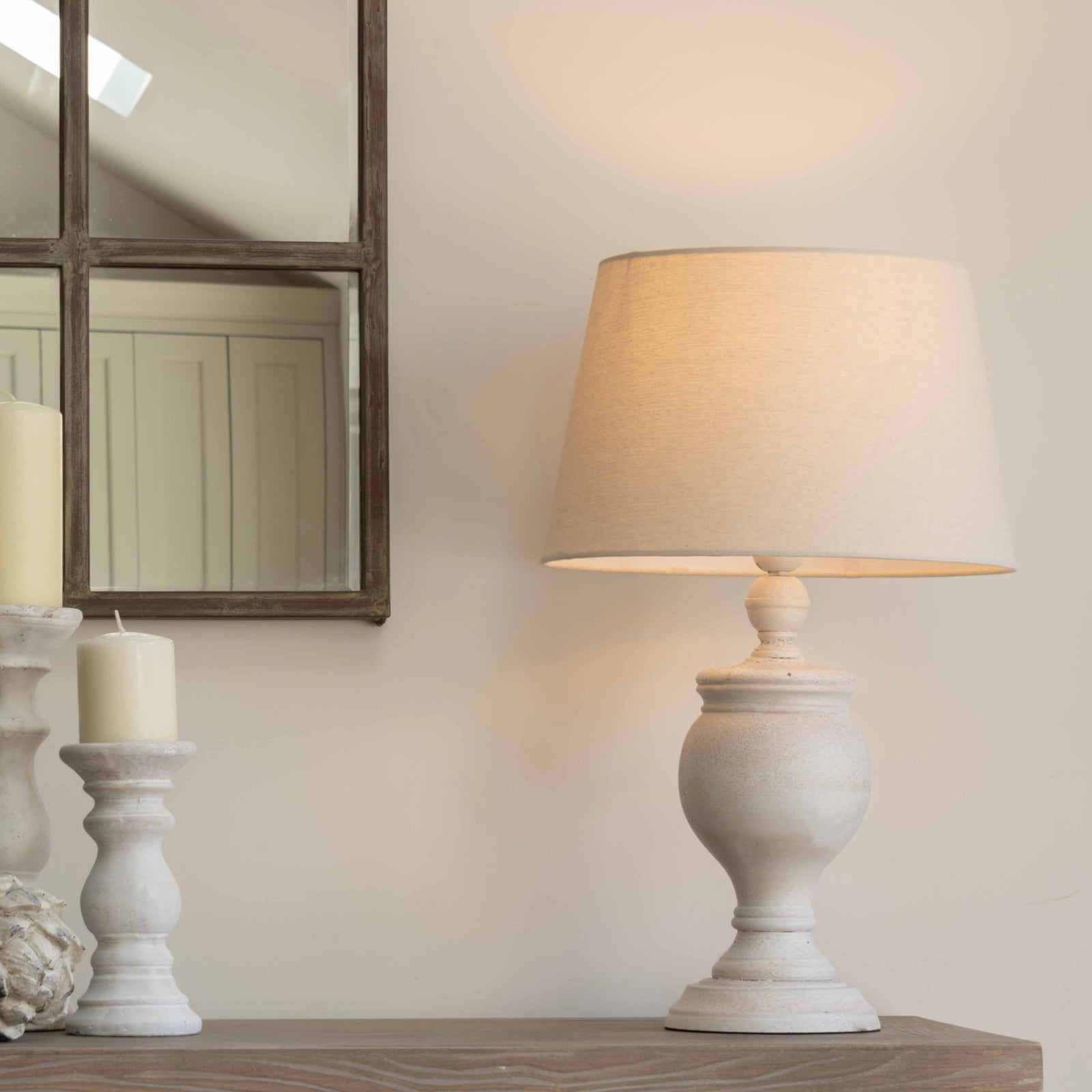 Rustic Wood Shabby Chic Table Lamp with Grey or Cream Shade