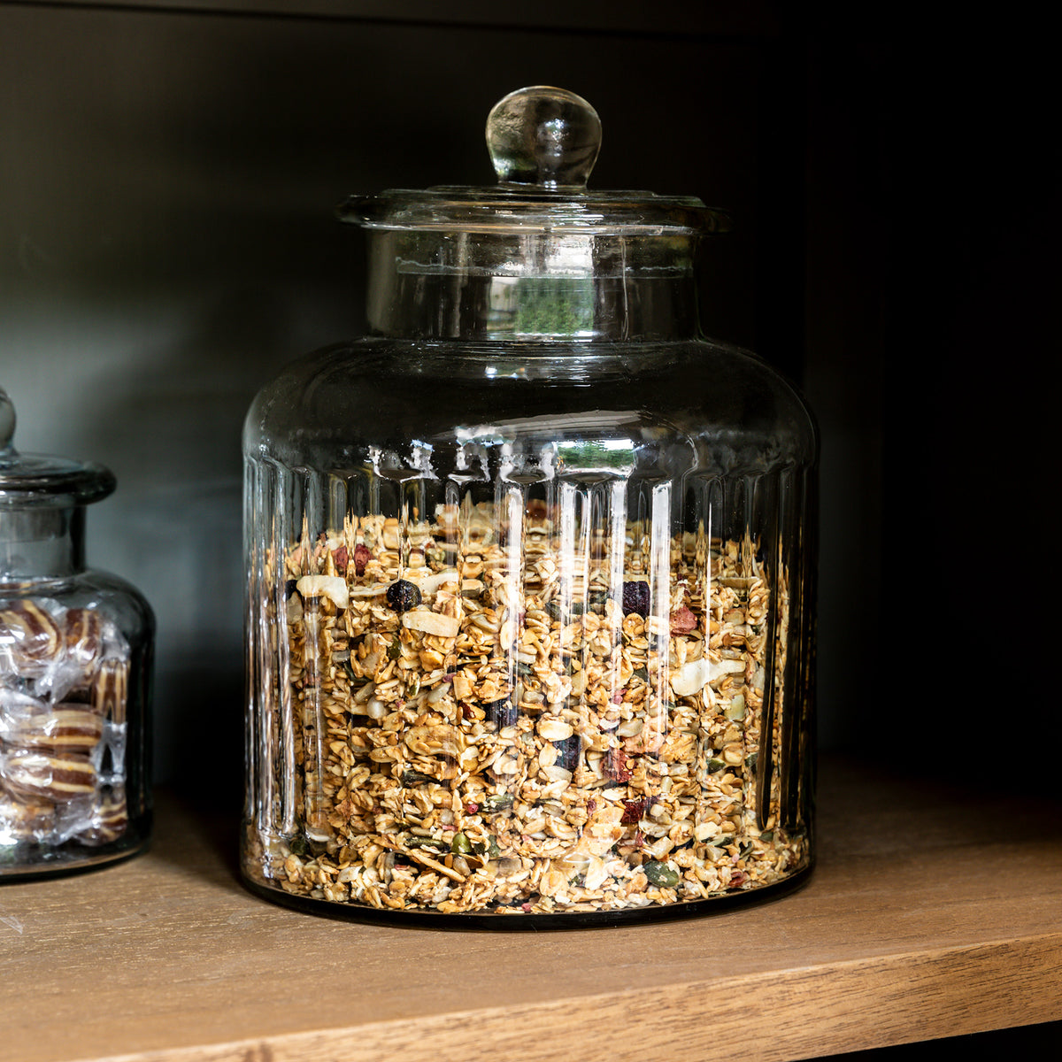Ribbed Glass Storage Jar - Large