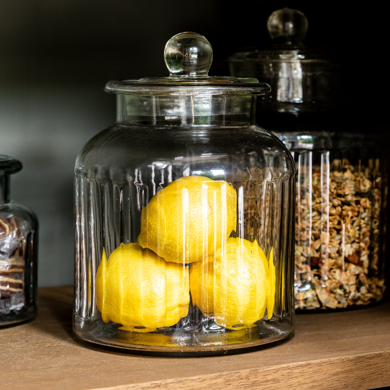 Ribbed Glass Storage Jar - Medium