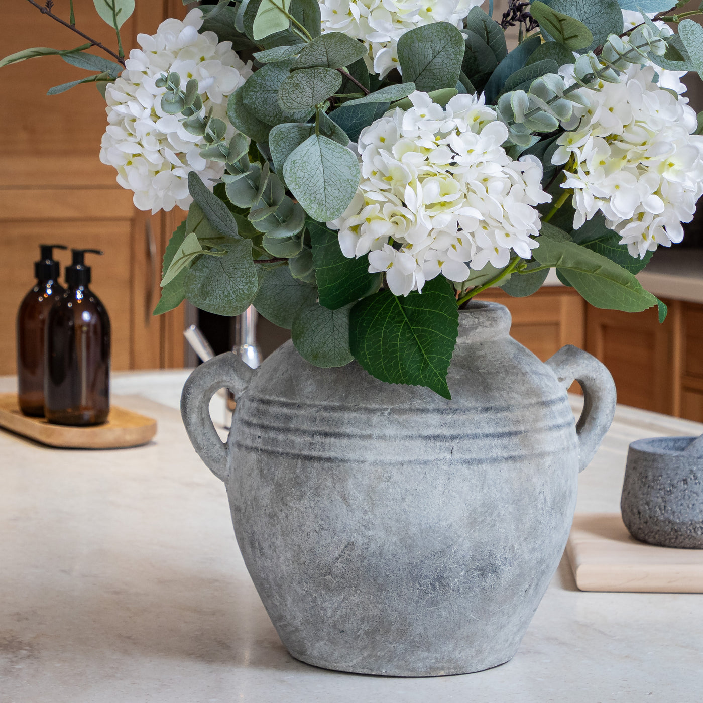 Aged Stone Rustic Handled Vase