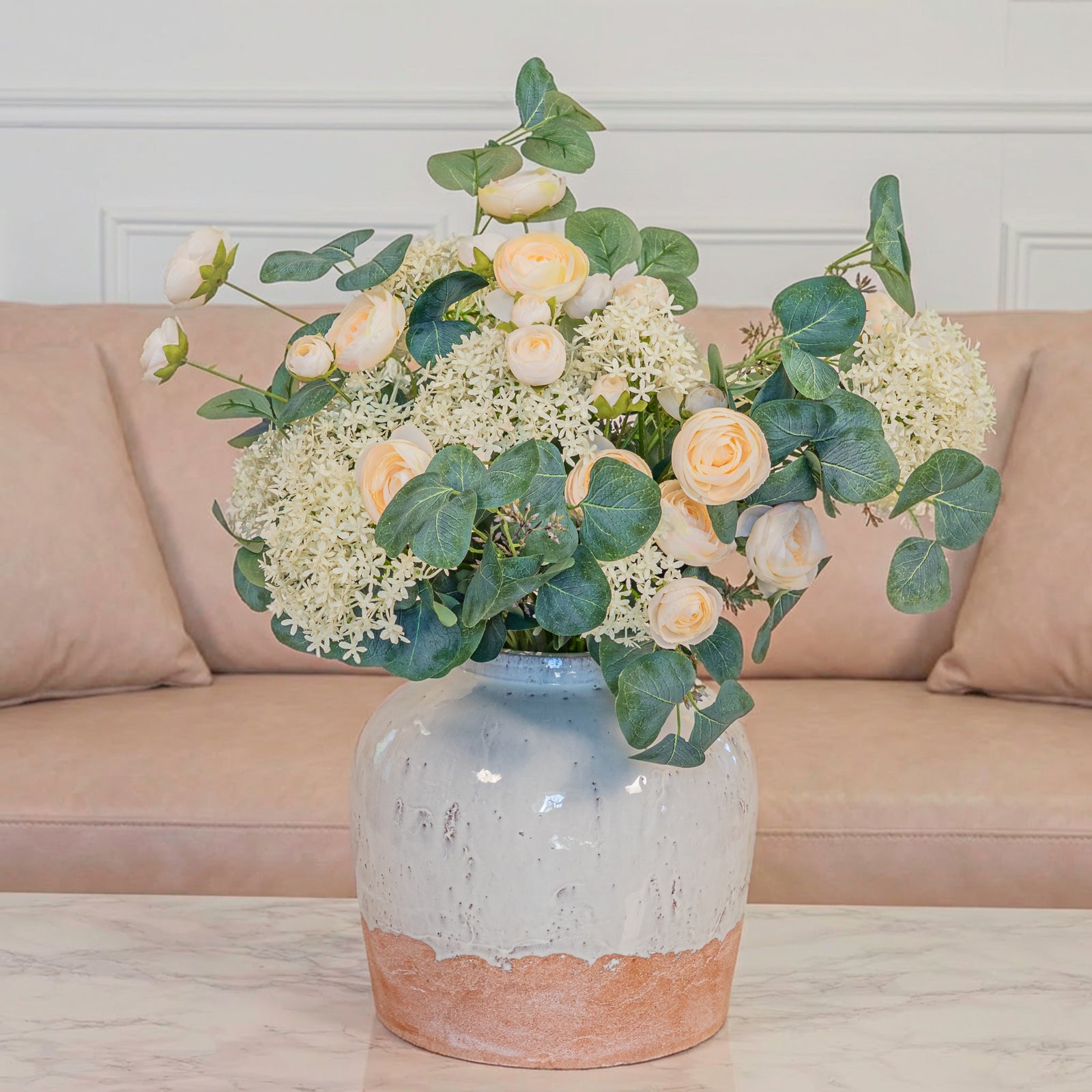 Cream Crown Hydrangea and Ranunculus Deluxe Arrangement