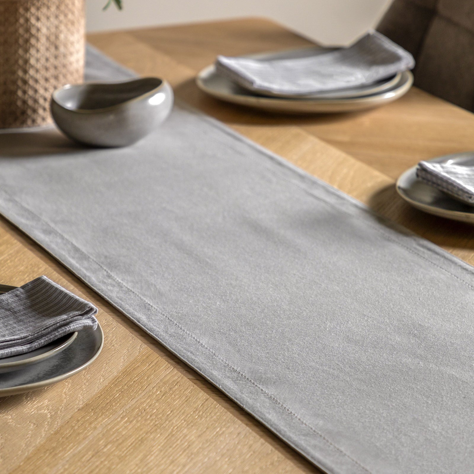 Linen Effect Grey Table Runner