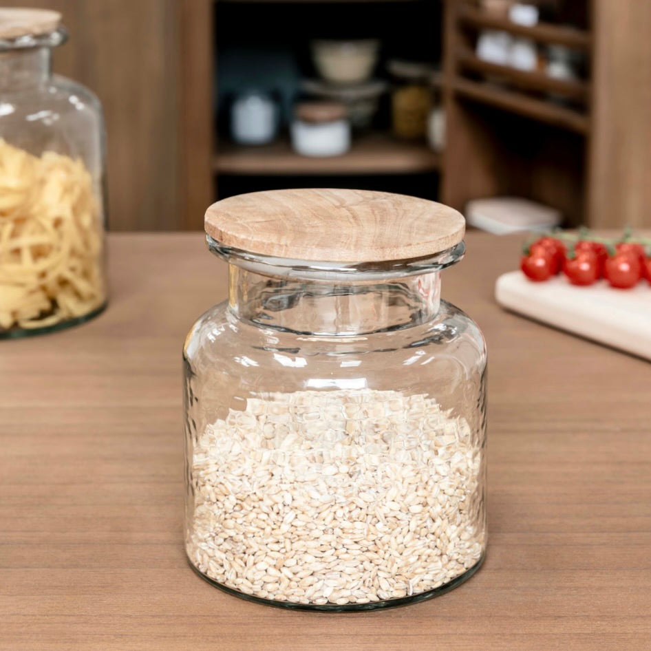 Glass Storage Jar With Wooden Lid - Small