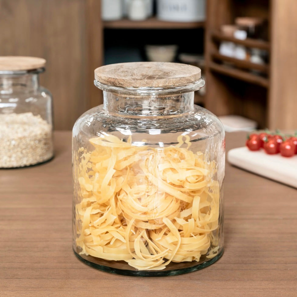 Glass Storage Jar With Wooden Lid - Medium