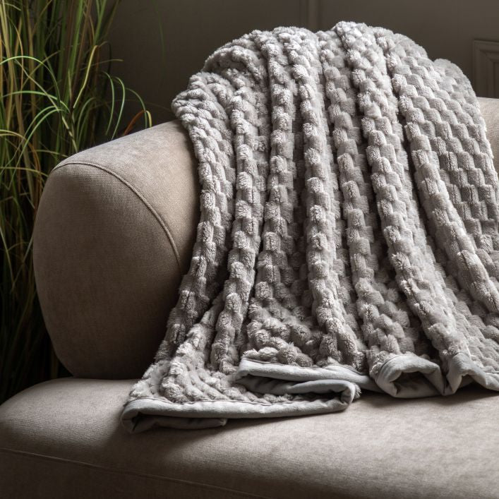 Jacquard Velvet Knitted Throw in Grey
