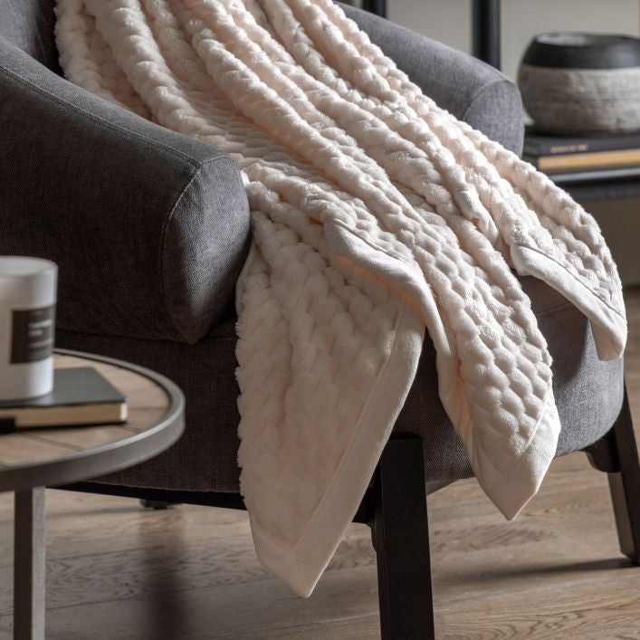 Jacquard Velvet Knitted Throw in Natural