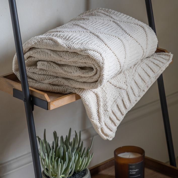 Chenille Cable Throw in Cream
