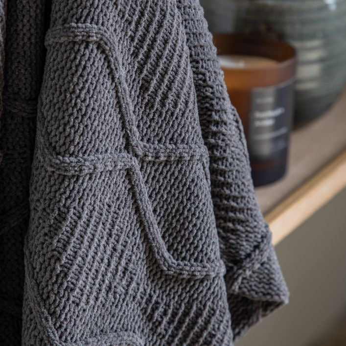 Chenille Cable Throw in Grey