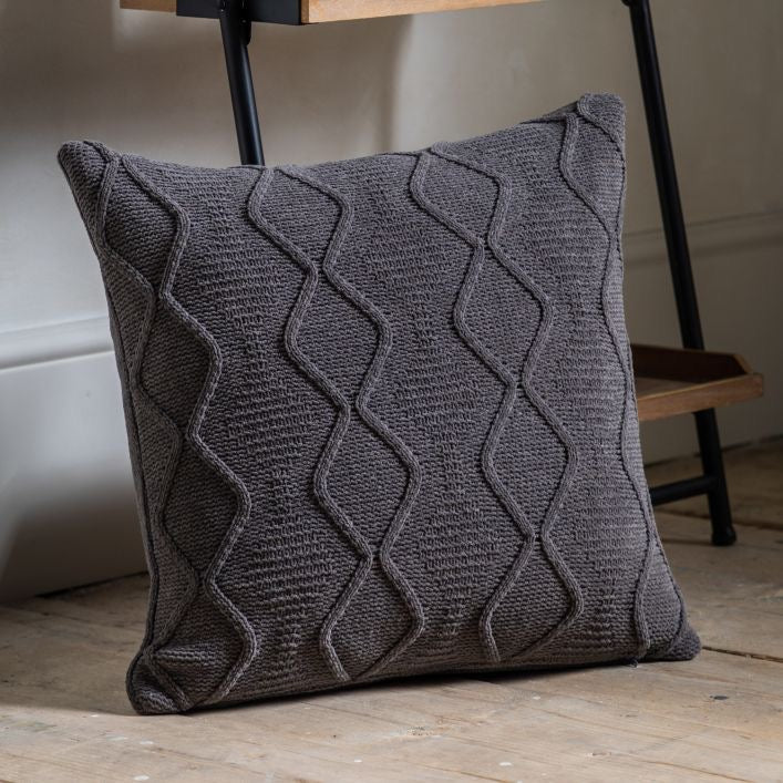 Chenille Cable Cushion in Grey