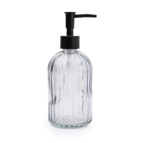Clear Ribbed Glass Soap Dispenser