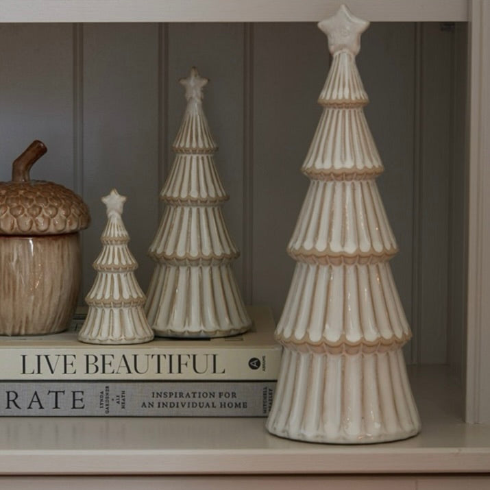 Alora Ceramic Snowy Layered Tree With Star - Choice of Sizes