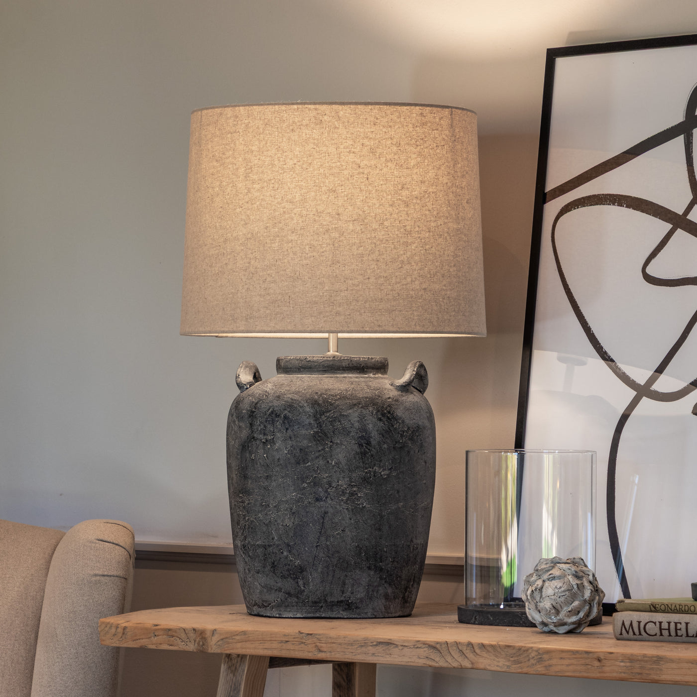 Dark Grey Rustic Handled Lamp