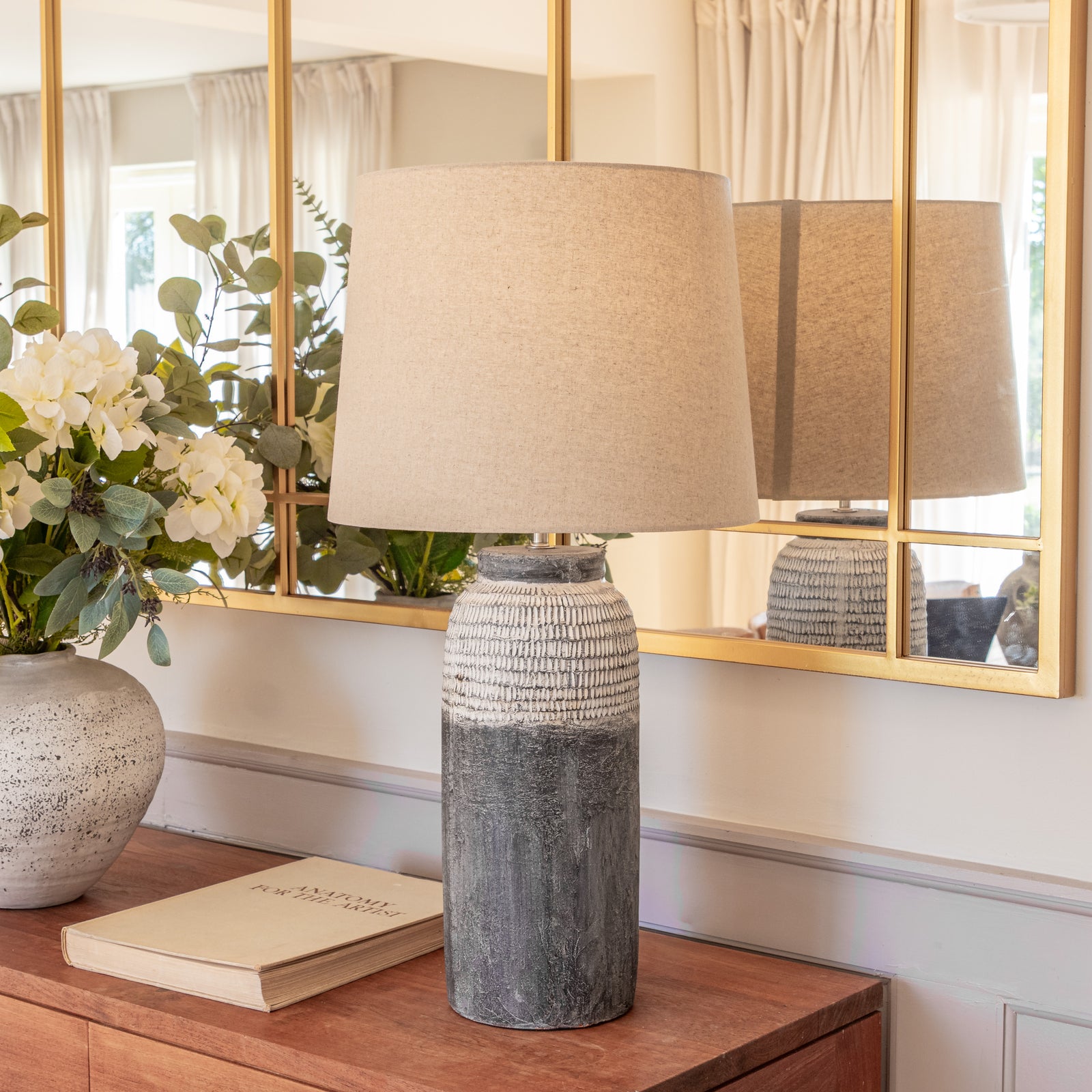 Tall Charcoal Grey Patterned Lamp