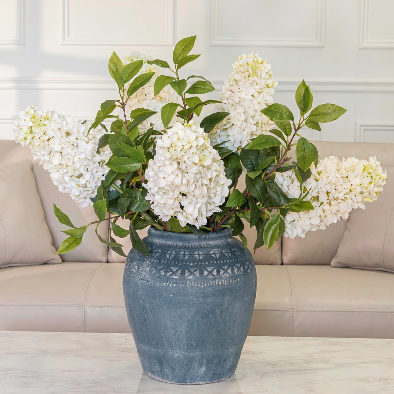 Rustic Patterned Slate Grey Blue Terracotta Vase