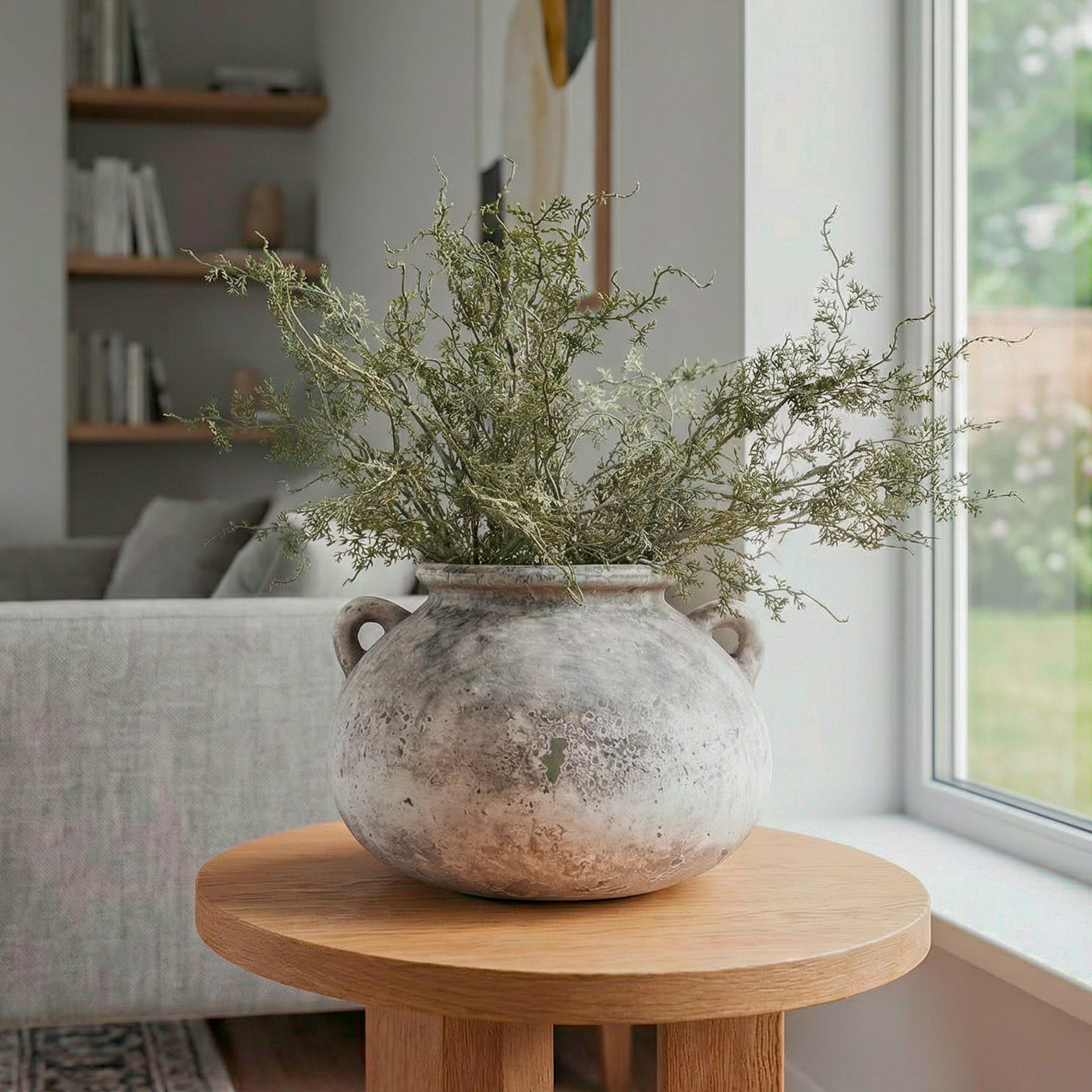 Large Aged Stone Squat Vase
