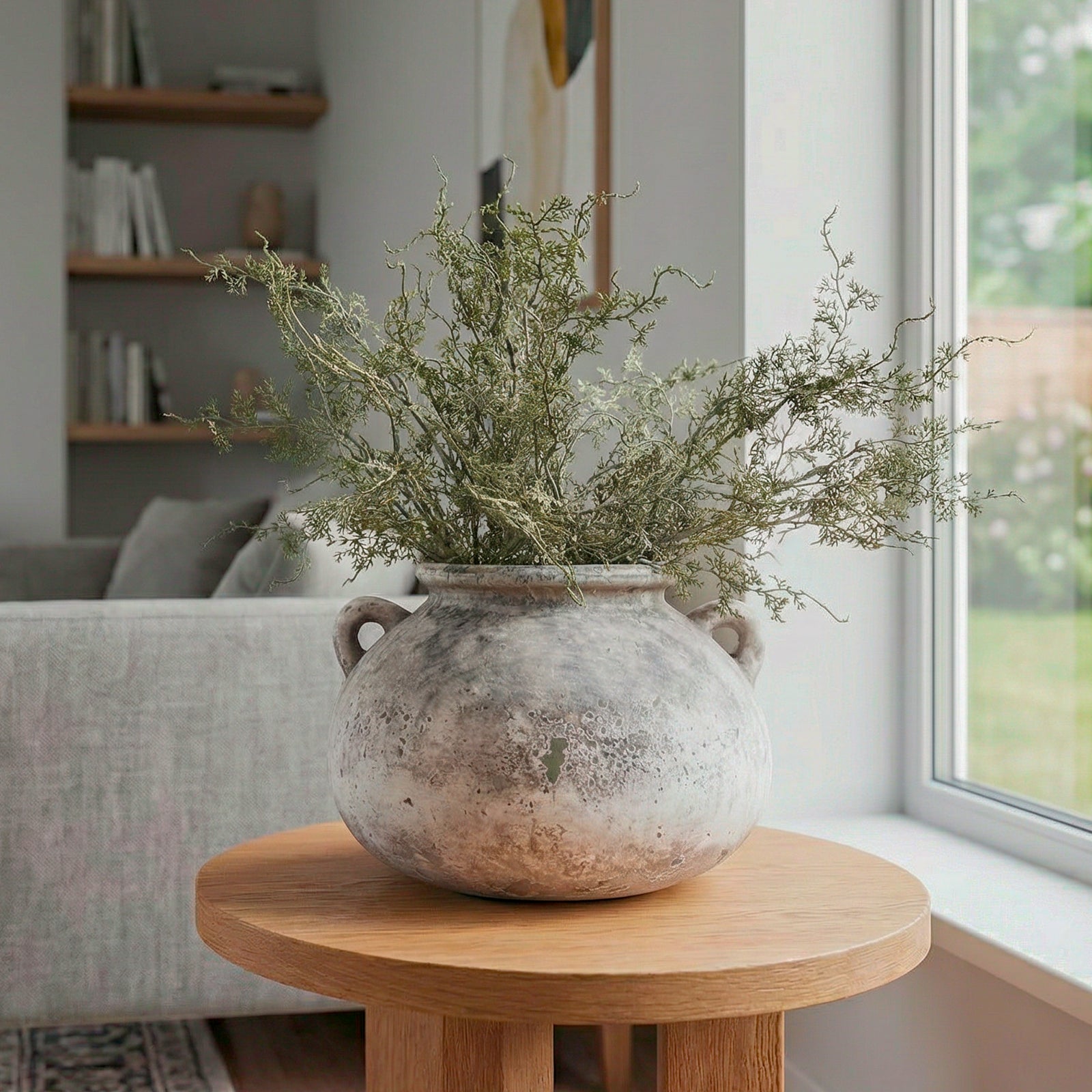 Large Aged Stone Squat Vase