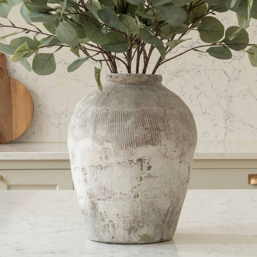 Rustic Distressed Tall Stone Vase
