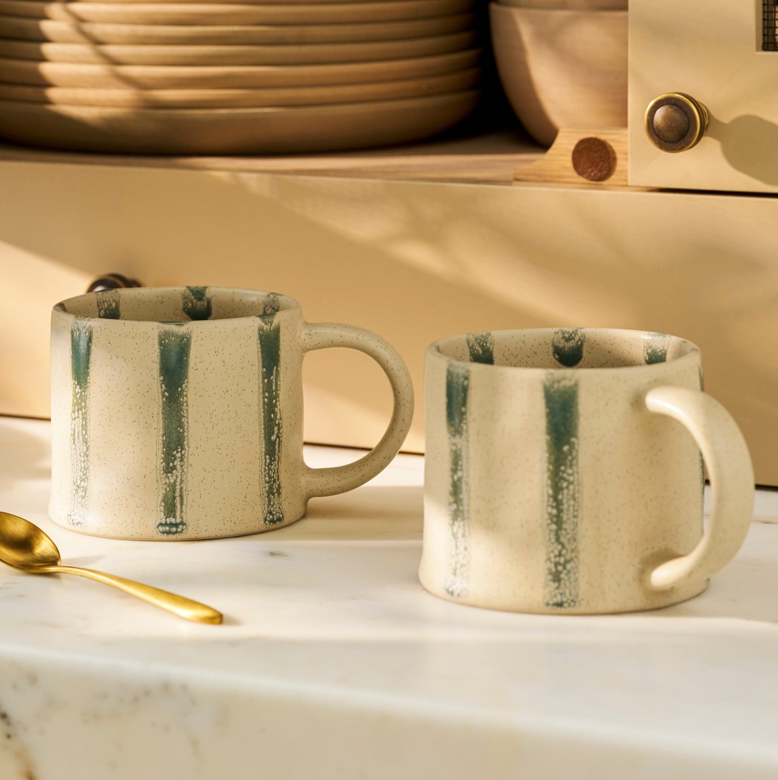 Set of 2 Woolstone Striped Mugs in Rosemary